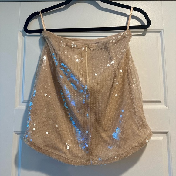 Boohoo Nude Sequin Shirt Dress & Curbed Hem Mini Skirt Two-piece Set - Picture 10 of 11